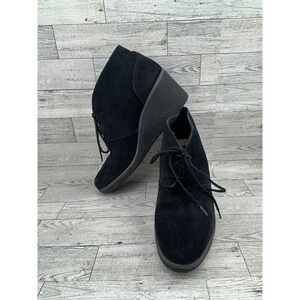 Clarks Collection Black Suede Lace Up Wedge Ankle Boots Women's Size‎ 9